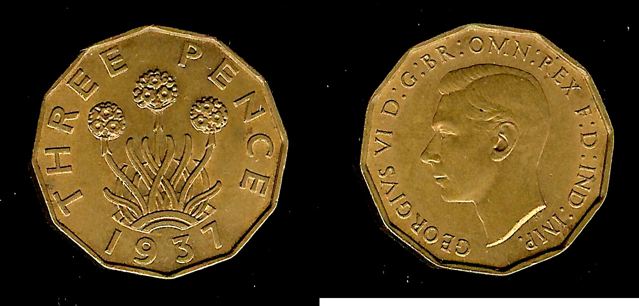 ROYAUME-UNI 3 Pence Georges VI 1937 SPL+
